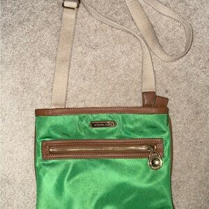 Michael Kors Green and Brown Crossbody Bag with Leather Accents